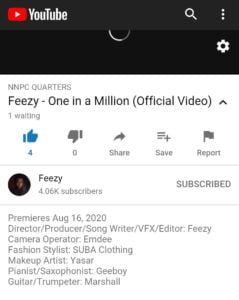 Feezy Sets to release a new brand Video titled - One in a million