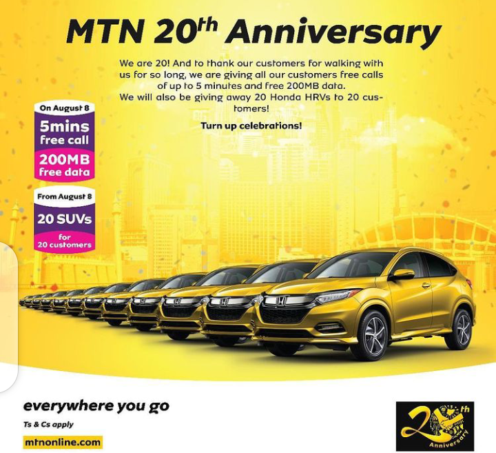 MTN Celebrating 20th Years Anniversary – Checks The Expected Gifts To Win
