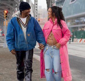 The "Precious stones" artist and design tycoon, 33, is pregnant, anticipating her first child with rapper A$AP Rocky.