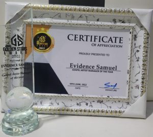 Evidence Samuel, the artiste manager of the celebrated gospel singer, Samsong has been honoured with the prestigious award of Gospel Artiste Manager of the Year 2022.