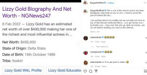 Nollywood actress, Lizzy Gold has opened up about why her colleagues are victims of kidnapping. The movie star in an Instagram post on Sunday shared a report on Wikipedia that stated $400k as her net worth, adding that such reports make the public believe actors are rich. Lizzy also refuted the report, saying she is not worth the amount mentioned in the report. She wrote: “This is one of the reasons actors are been kidnapped ..they think we are so rich …I need to arrest the person behind this lies… I am working hard to be wealthy but am currently not close to any of that amount mentioned there… I nor get money ooo I be hustler ooo …I Dey even find who go dash me money …pls do not believe anything you read on the internet.”