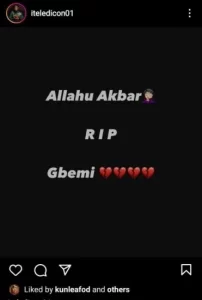 The news of her tragic demise was shared by colleagues Itele and Zainab Balogun, who mourned her on their Instagram pages. Other Nollywood stars, including Nkechi Blessing, Kunle Afod, and Biodun Okeowo, have expressed their condolences in the comment section. See screenshots below,
