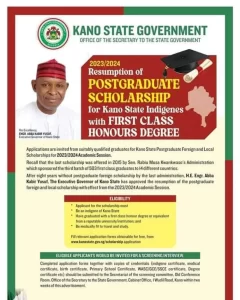Kano State Postgraduate Scholarship Application Portal 2023 – (Apply link). The Kano State Government has announced the commencement of applications for Postgraduate Scholarships target in indigenes of the state. Therefore, if you are residing in Kano State, you may have the opportunity to apply for the ongoing postgraduate scholarship. This article aims to provide you with a comprehensive guide on how to apply for Kano State Postgraduate Scholarship.

Qualified graduates are encouraged to apply for postgraduate studies in Nigerian and Foreign Universities for the Academic Session of 2023/2024.