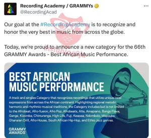 The Recording Academy has announced the addition of three new categories to the Grammy Awards. The new categories include ‘Best African Music Performance,’ ‘Best Pop Dance Recording,’ and ‘Best Alternative Jazz Album.’ According to The Hollywood Reporter, “The changes were voted on and passed at the academy’s Board of Trustees meeting last month.” The Best African Music Performance, according to the Recording Academy, “is a track and singles Category that recognizes recordings that utilize unique local expressions from across the African continent. Highlighting regional melodic, harmonic, and rhythmic musical traditions, the Category includes but is not limited to the Afrobeat, Afro-fusion, Afro Pop, Afrobeats, Alte, Amapiano, Bongo Flava, Genge, Kizomba, Chimurenga, High Life, Fuji, Kwassa, Ndombolo, Mapouka, Ghanaian Drill, Afro-House, South African Hip-Hop, and Ethio Jazz genres. Harvey Mason Jr., CEO of the academy, said, “These changes reflect our commitment to actively listen and respond to the feedback from our music community, accurately represent a diverse range of relevant musical genres, and stay aligned with the ever-evolving musical landscape. By introducing these three new categories, we can acknowledge and appreciate a broader array of artists – and relocating the Producer Of the Year and Songwriter Of The Year categories to the General Field ensures that all our voters can participate in recognizing excellence in these fields. We are excited to honor and celebrate the creators and recordings in these categories, while also exposing a wider range of music to fans worldwide.” The new changes take the number of categories in the Grammys to 94. The 66th Grammys will air live in early 2024.