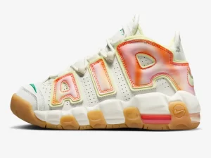 “Everything You Need” Nike Air More Uptempo

The sneakers feature a gum rubber sole and a sail midsole. The upper is constructed of white mesh and leather. Colorful details are all over this sneaker, including a green Nike Swoosh on the toebox. The midsole reveals a pink air bubble, matching the large AIR lettering that dominates the side of the sneakers. A light yellow Nike Swoosh is on the heel, matching the tones that the shoes have.

More Photos

Sneaker Bar Detroit reports that the Nike Air More Uptempo GS “Everything You Need” is going to drop at some point during 2023. Also, the retail price of the sneakers will be $140 when they release. Let us know what you think of this sneaker, in the comments section below. Additionally, stay tuned to 360HAUSA for the latest news and updates from around the sneaker world. We will be sure to bring you the biggest releases from the biggest brands.